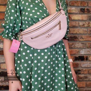 NWT Kate Spade Leila Belt Bag Fanny Pack Pebbled Leather Purse Sling Rose Smoke